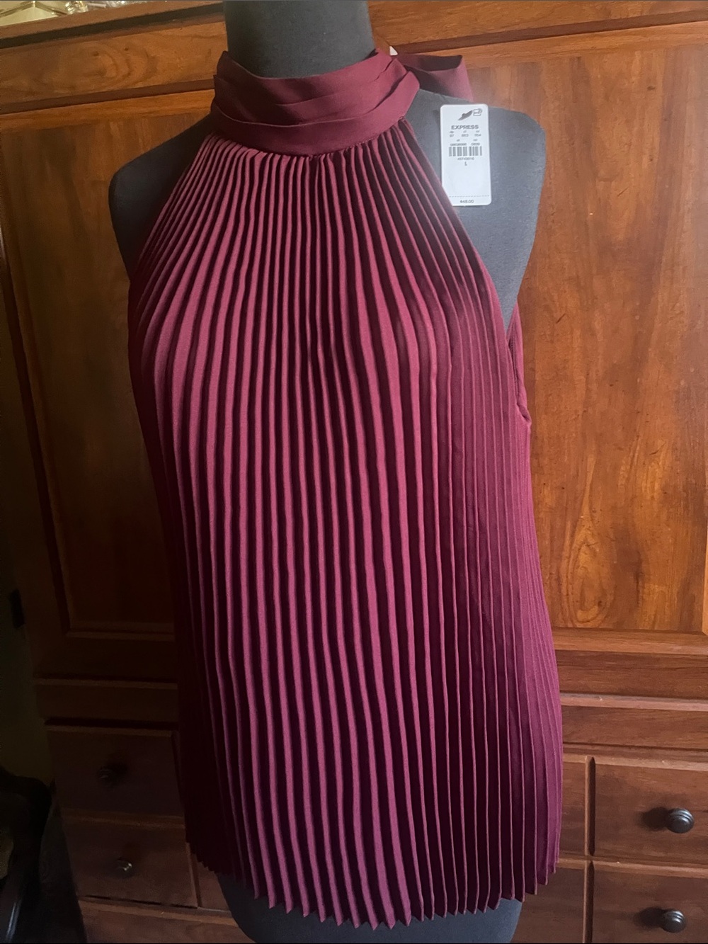 Express One-Shoulder Pleated Halter Dress - Burgundy